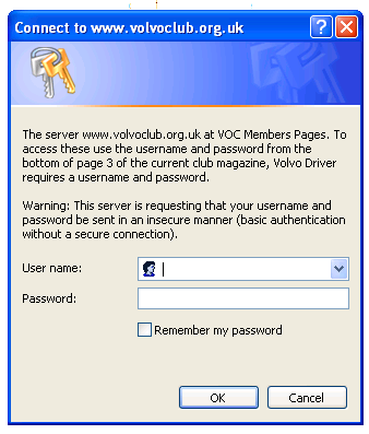 This is an example of the window you get when you click one of the links below that requires you to enter the username and password from the CURRENT club magazine