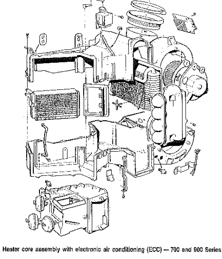 Heater core assembly with electronic climate control (ECC) -700 and 900 series